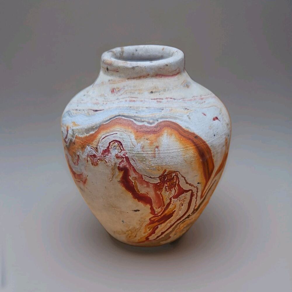 Authentic Vintage Nemadji Pottery Marbled Swirl Miniature Bud Vase (3.75")